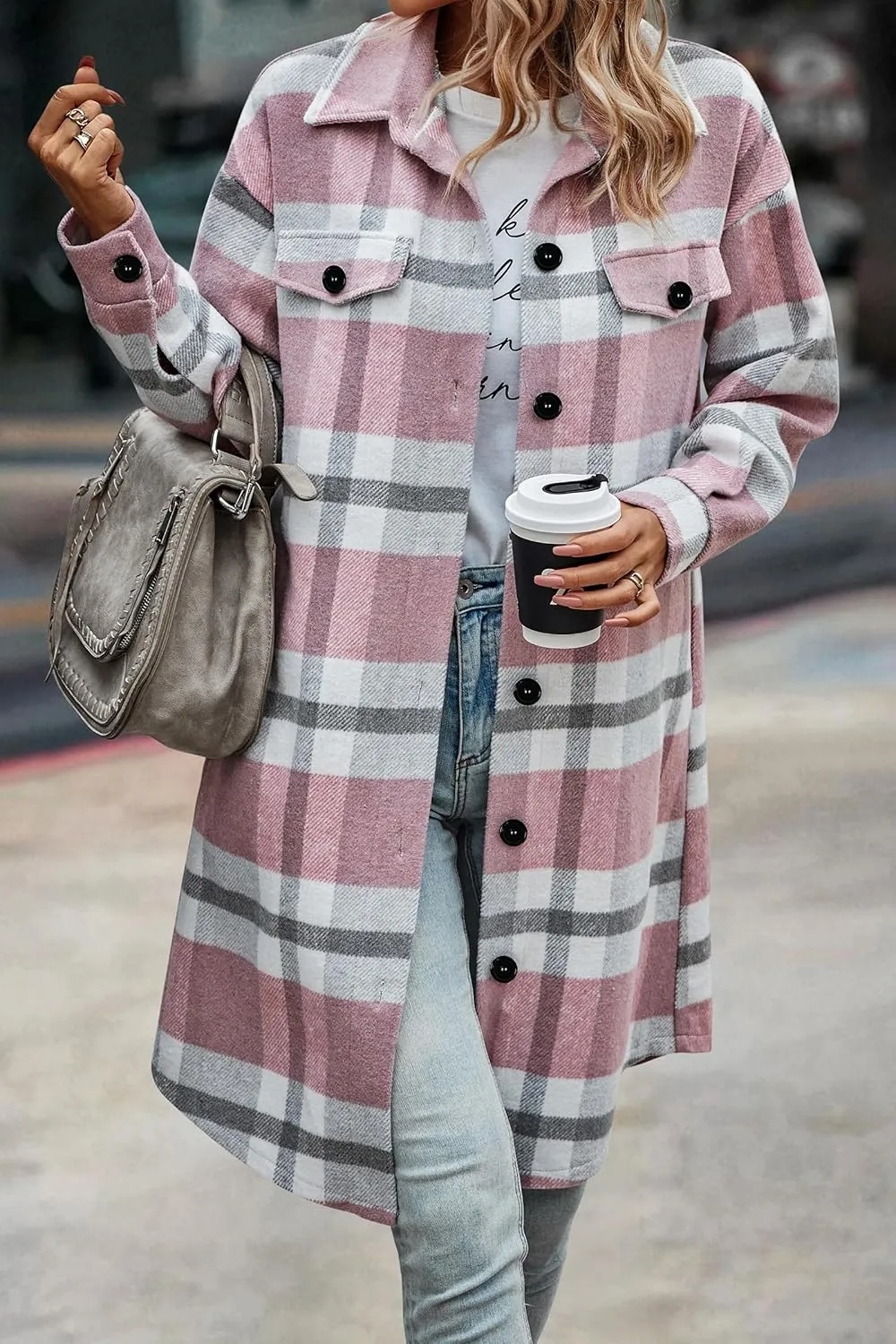 PRETTYGARDEN Women's Plaid Shacket 2025 Long Sleeve Button Up Flannel Shirt Winter Tartan Jacket Woolen Coats