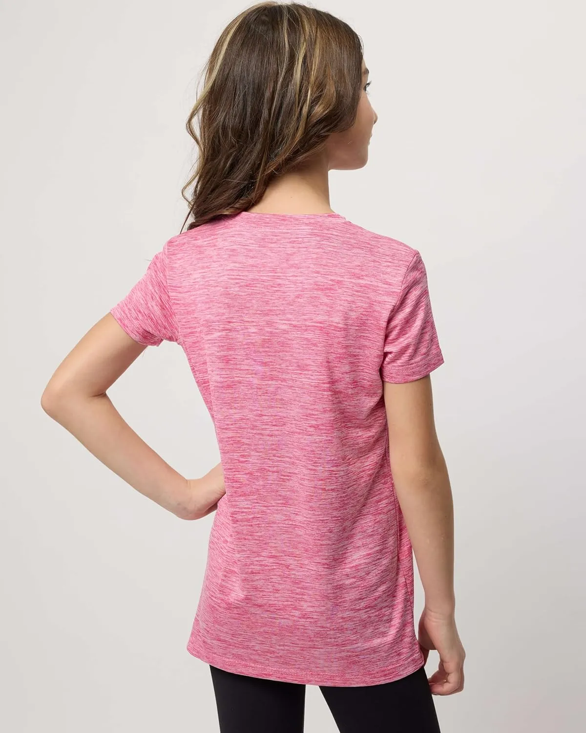 Real Essentials 5 Pack: Girls Short Sleeve Dry-Fit Crew Neck Active Athletic Performance T-Shirt