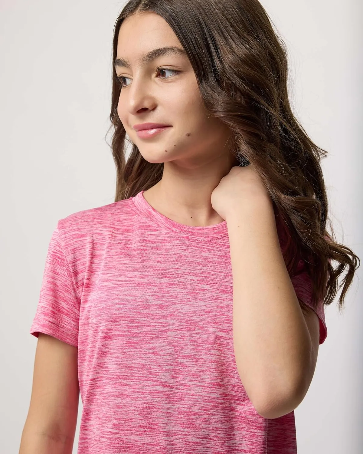 Real Essentials 5 Pack: Girls Short Sleeve Dry-Fit Crew Neck Active Athletic Performance T-Shirt