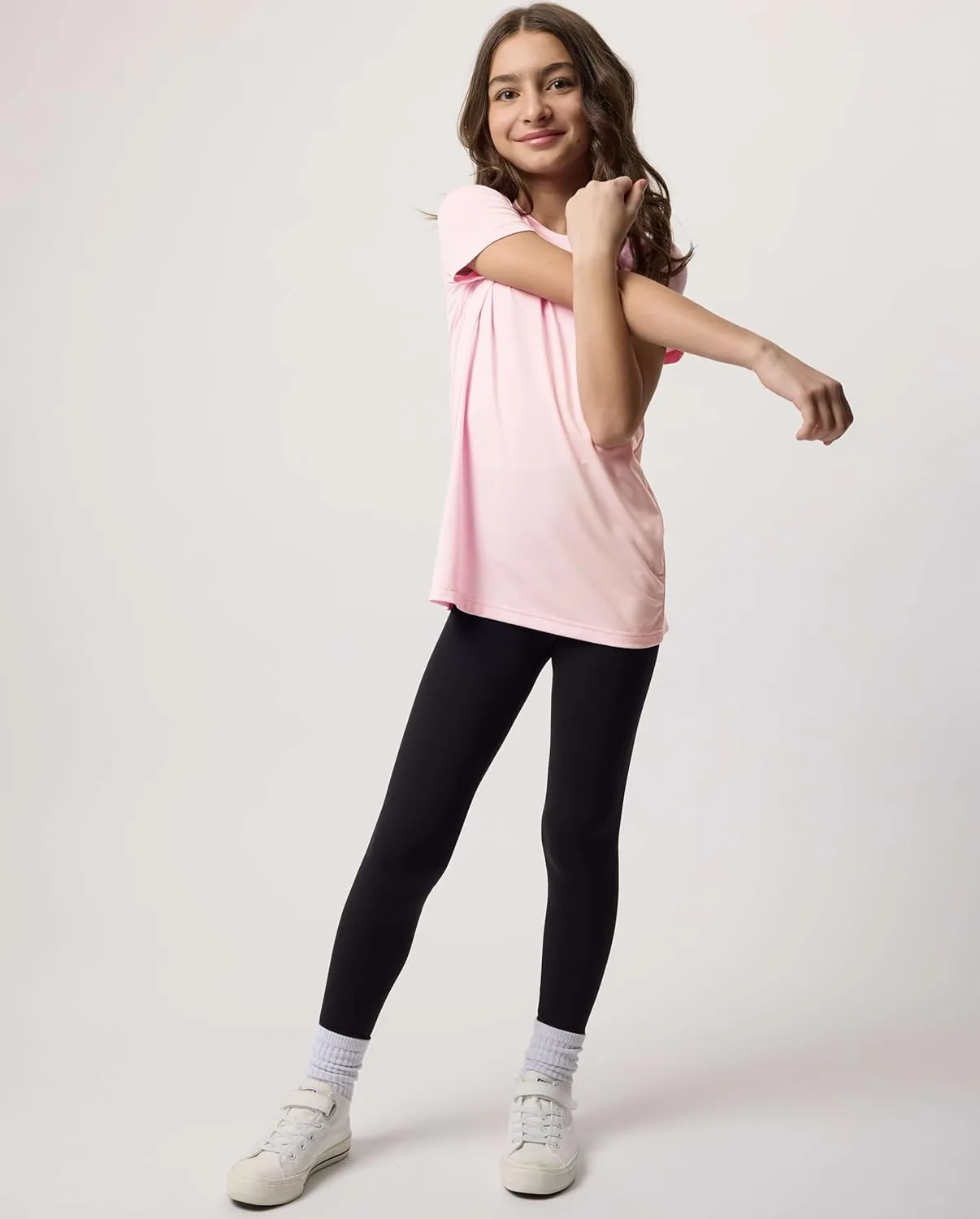 Real Essentials 5 Pack: Girls Short Sleeve Dry-Fit Crew Neck Active Athletic Performance T-Shirt