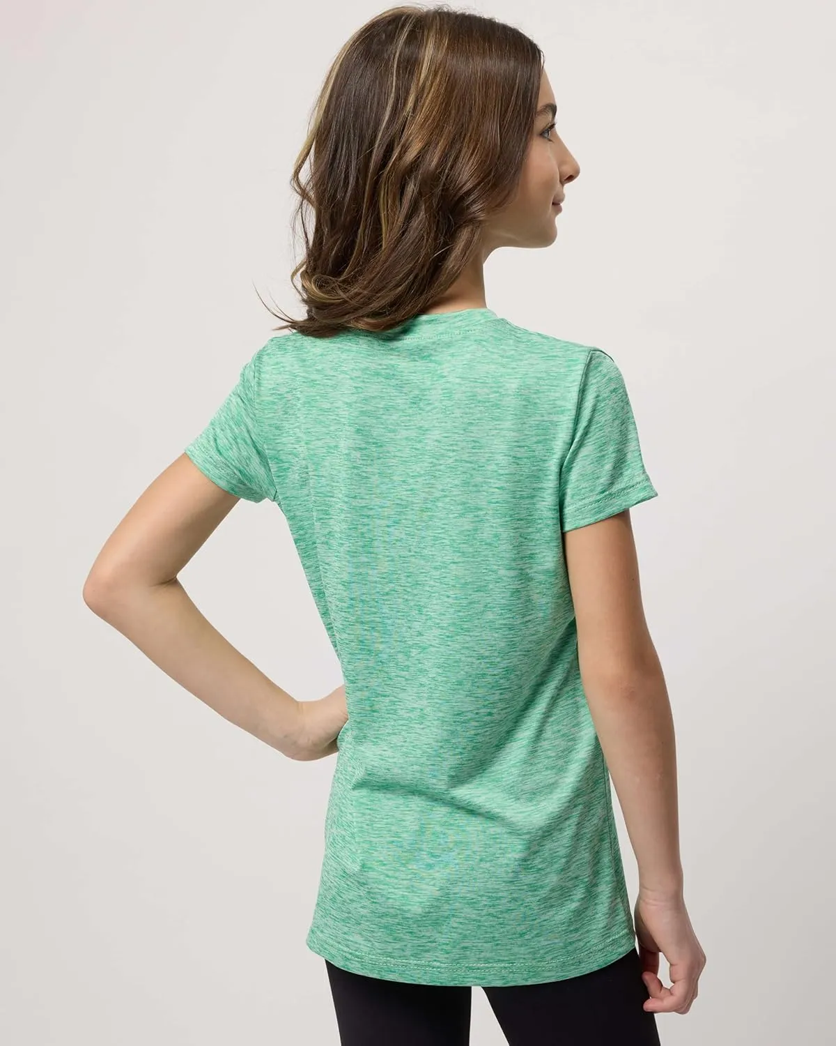 Real Essentials 5 Pack: Girls Short Sleeve Dry-Fit Crew Neck Active Athletic Performance T-Shirt