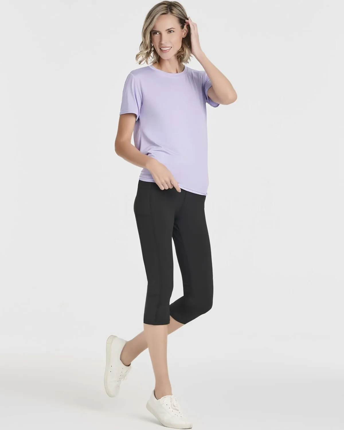 Real Essentials 5 Pack: Women's Short Sleeve Open Back Tie Back Dry-Fit T-Shirt Yoga Gym Workout Top