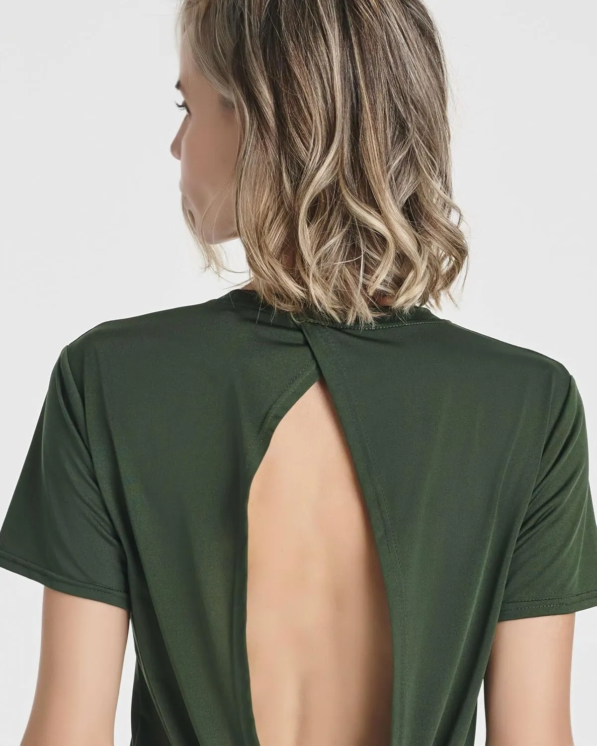 Real Essentials 5 Pack: Women's Short Sleeve Open Back Tie Back Dry-Fit T-Shirt Yoga Gym Workout Top
