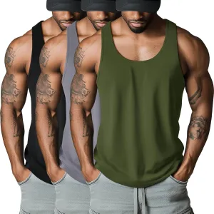 Riyiper 3 Pack Men's Big and Tall U Neck Tank Tops M-5XL Sleeveless Compression Beach Casual Summer Muscle Gym Tees