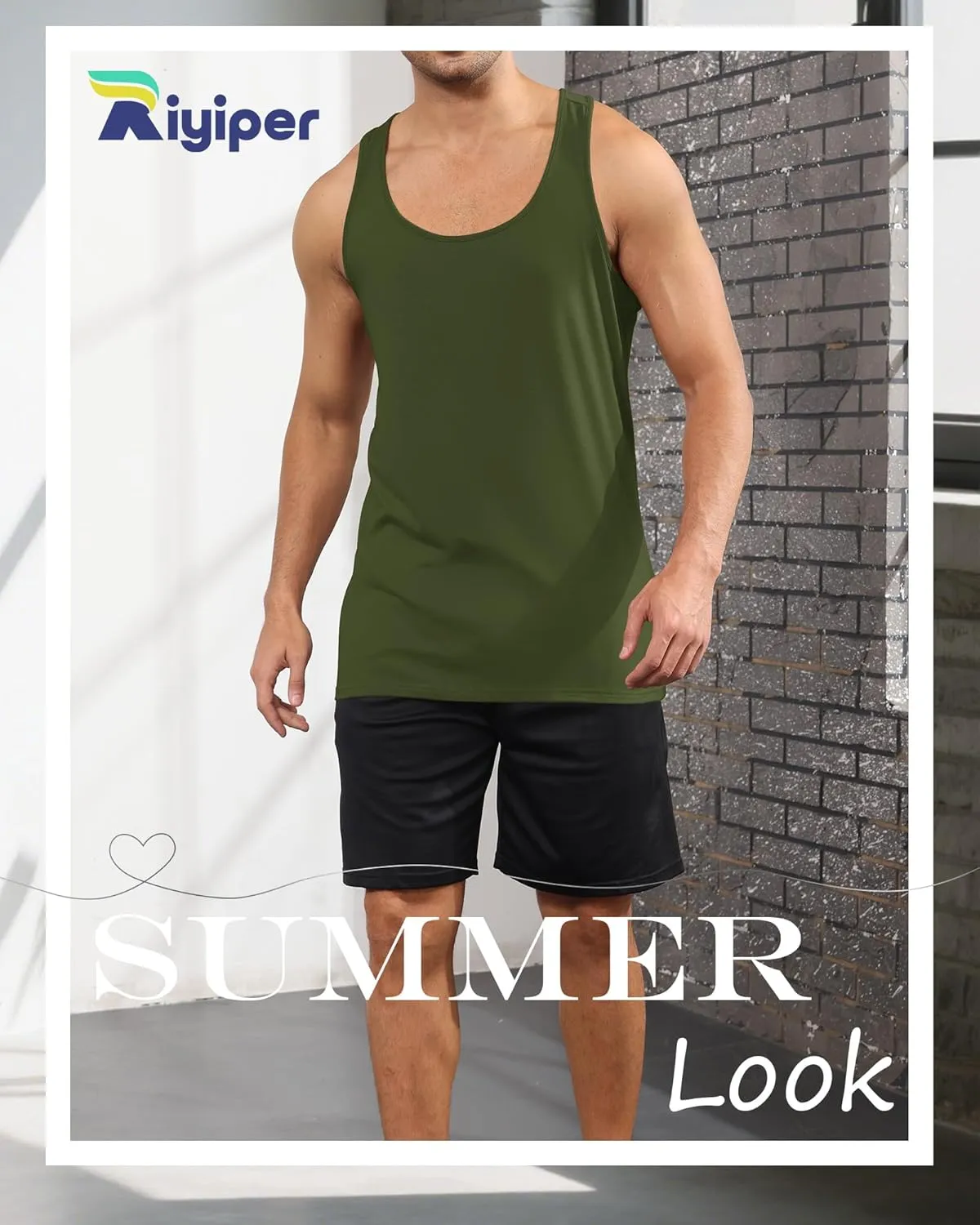 Riyiper 3 Pack Men's Big and Tall U Neck Tank Tops M-5XL Sleeveless Compression Beach Casual Summer Muscle Gym Tees
