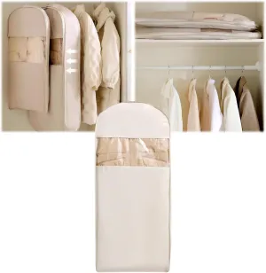 Space Saving Hanging Garment Bag, Space Saver Closet Organizers with Self Compression Zipper, Dust Cover Clothes Bags for Down Coat (C:51.18 * 22.83 * 5.9in, White)