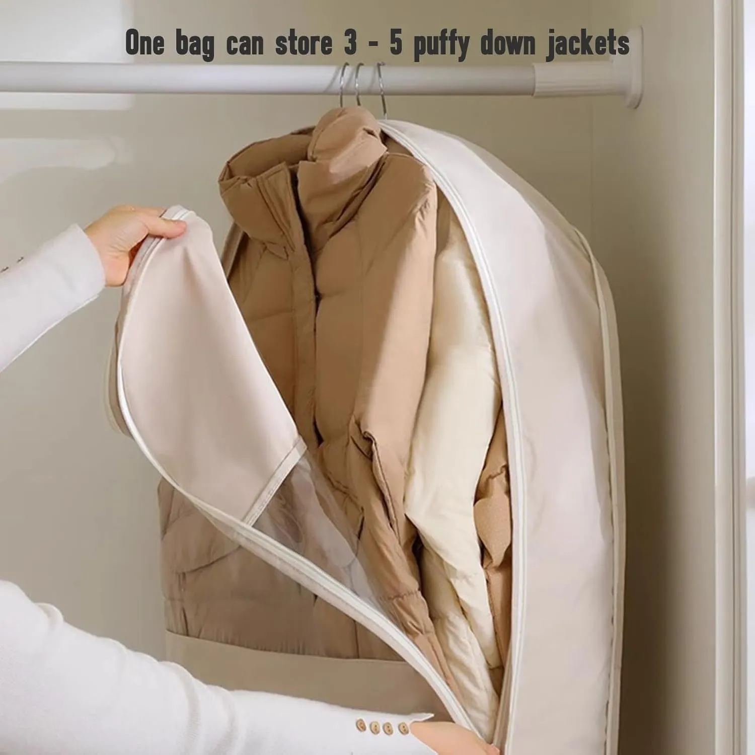 Space Saving Hanging Garment Bag, Space Saver Closet Organizers with Self Compression Zipper, Dust Cover Clothes Bags for Down Coat (C:51.18 * 22.83 * 5.9in, White)