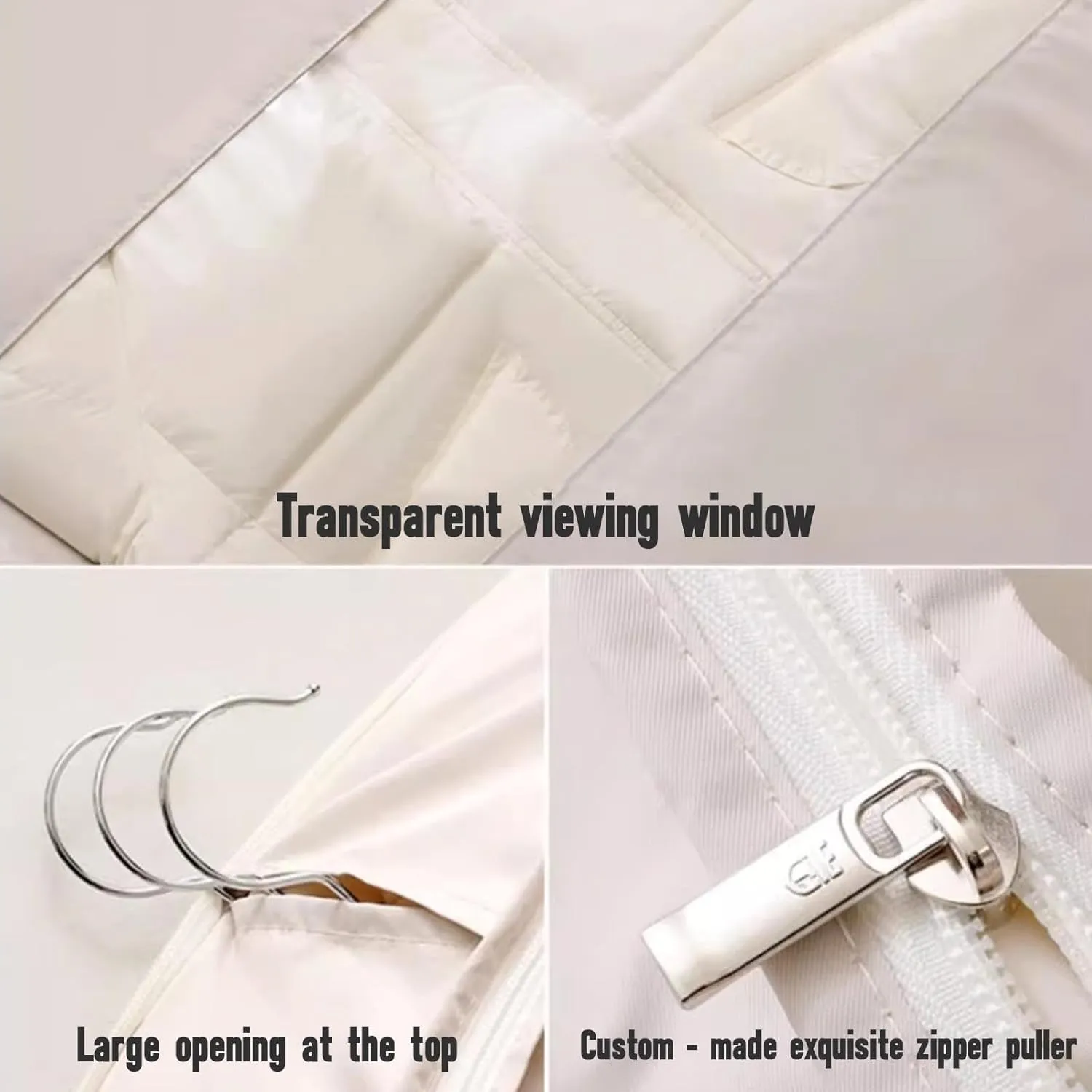 Space Saving Hanging Garment Bag, Space Saver Closet Organizers with Self Compression Zipper, Dust Cover Clothes Bags for Down Coat (C:51.18 * 22.83 * 5.9in, White)