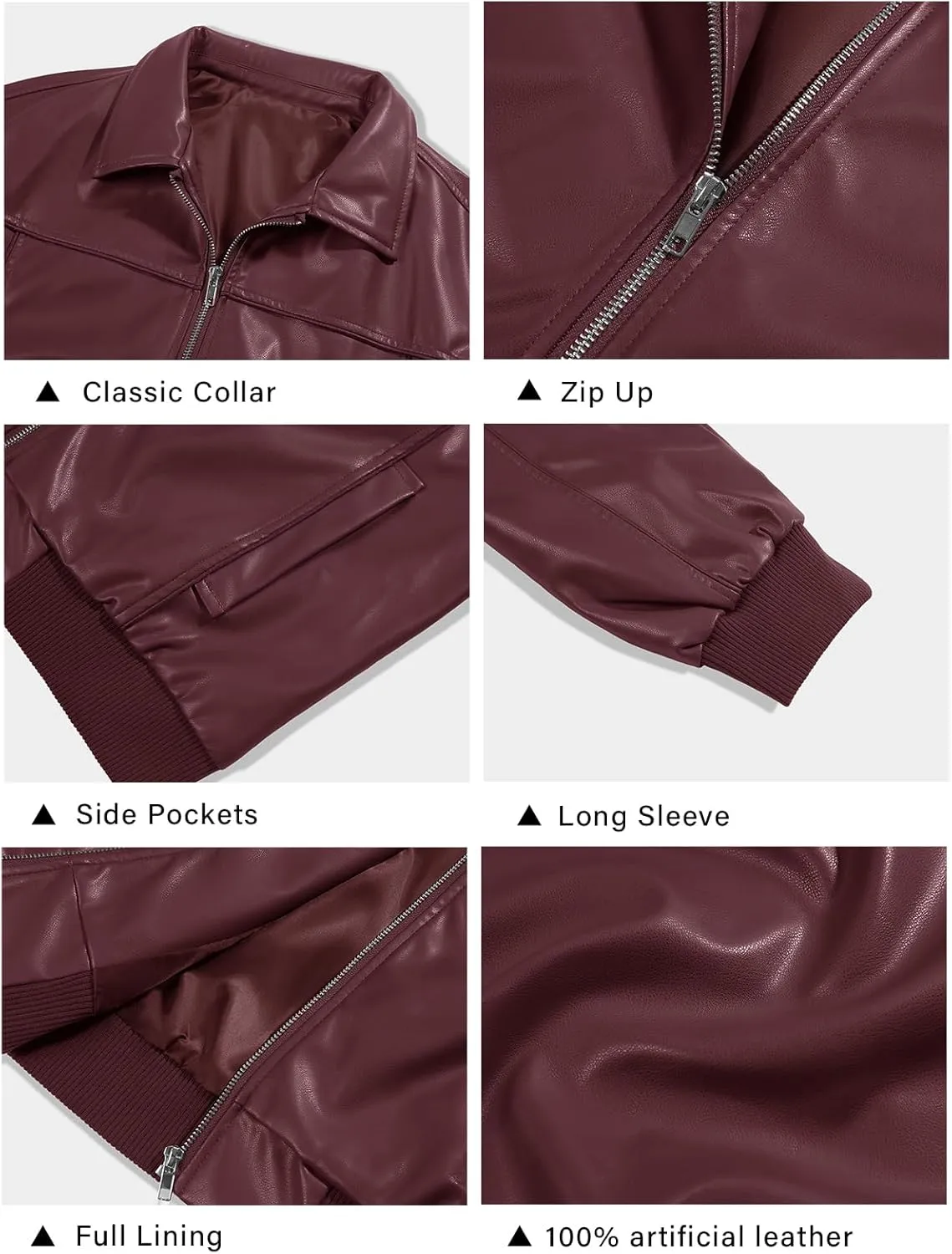 Tankaneo Womens Faux Leather Jackets Oversized Bomber Casual Fall Fashion Zip Up Moto Biker Coats