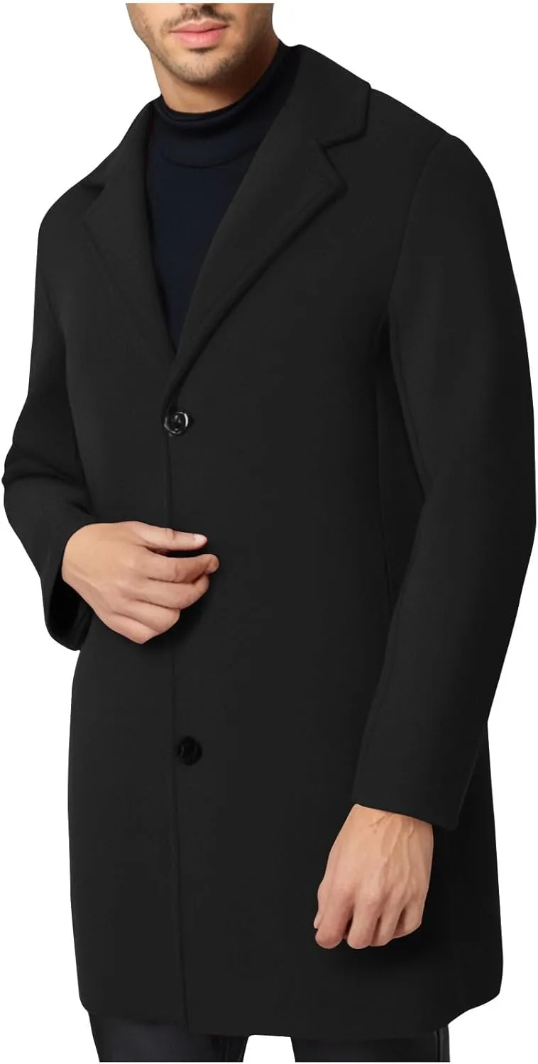 Trench Coat Men Single Breasted Wool Blend Coat Mid Length Pea Coat Notch Lapel Jacket Business Casual Overcoat