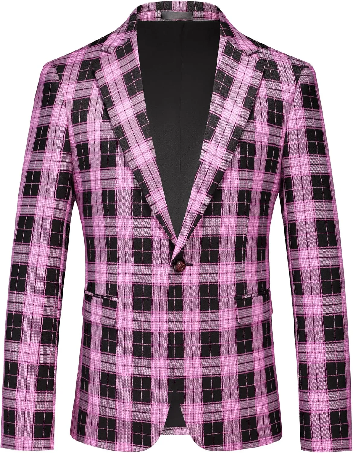 UNINUKOO Men's Blazer Plaid Casual Slim Fit Sport Coats One Button Lightweight Checkered Suit Jacket
