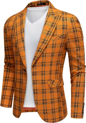 UNINUKOO Men's Blazer Plaid Casual Slim Fit Sport Coats One Button Lightweight Checkered Suit Jacket