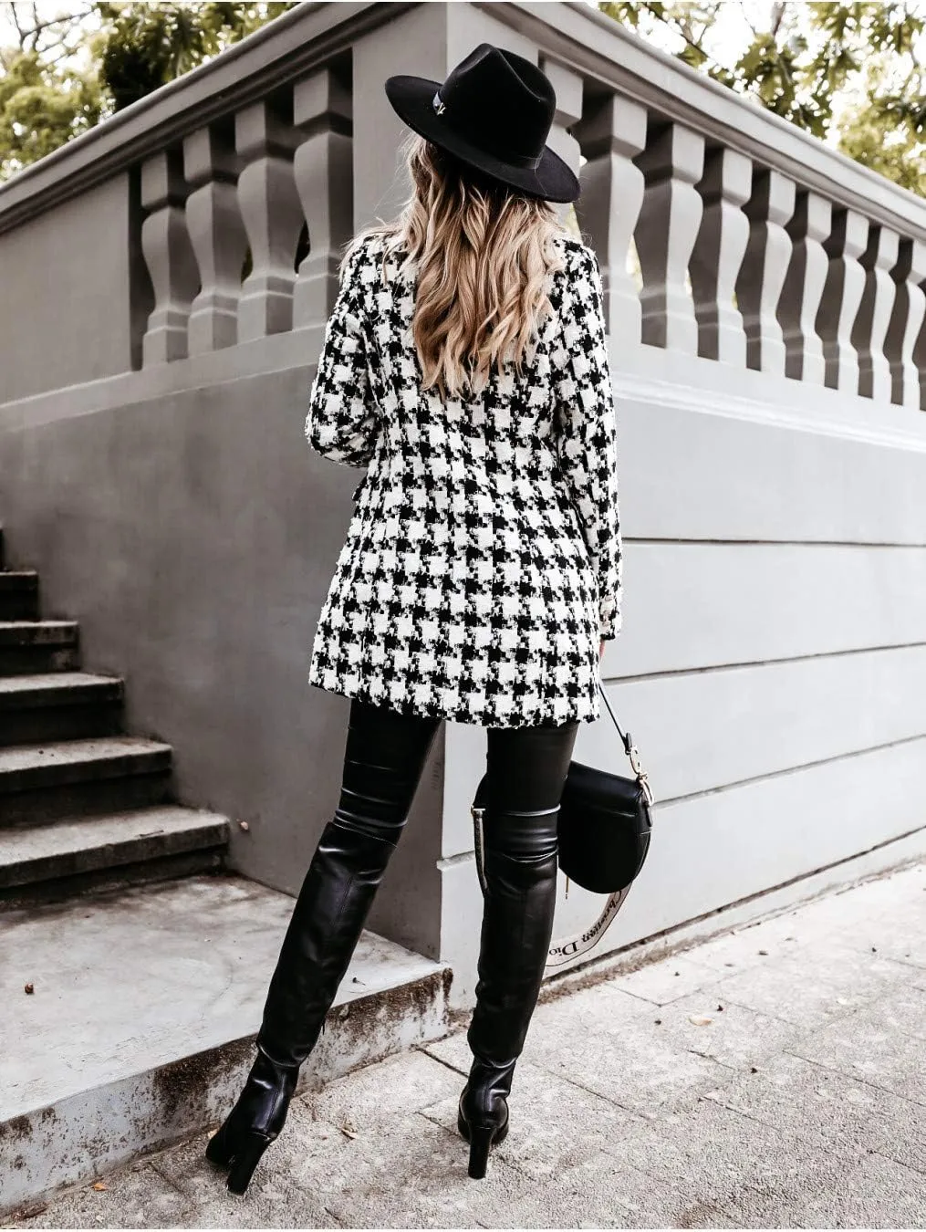 utcoco Womens 2025 Fashion Tweed Blazers Business Casual Double Breasted Open Front Plaid Blazer Jackets