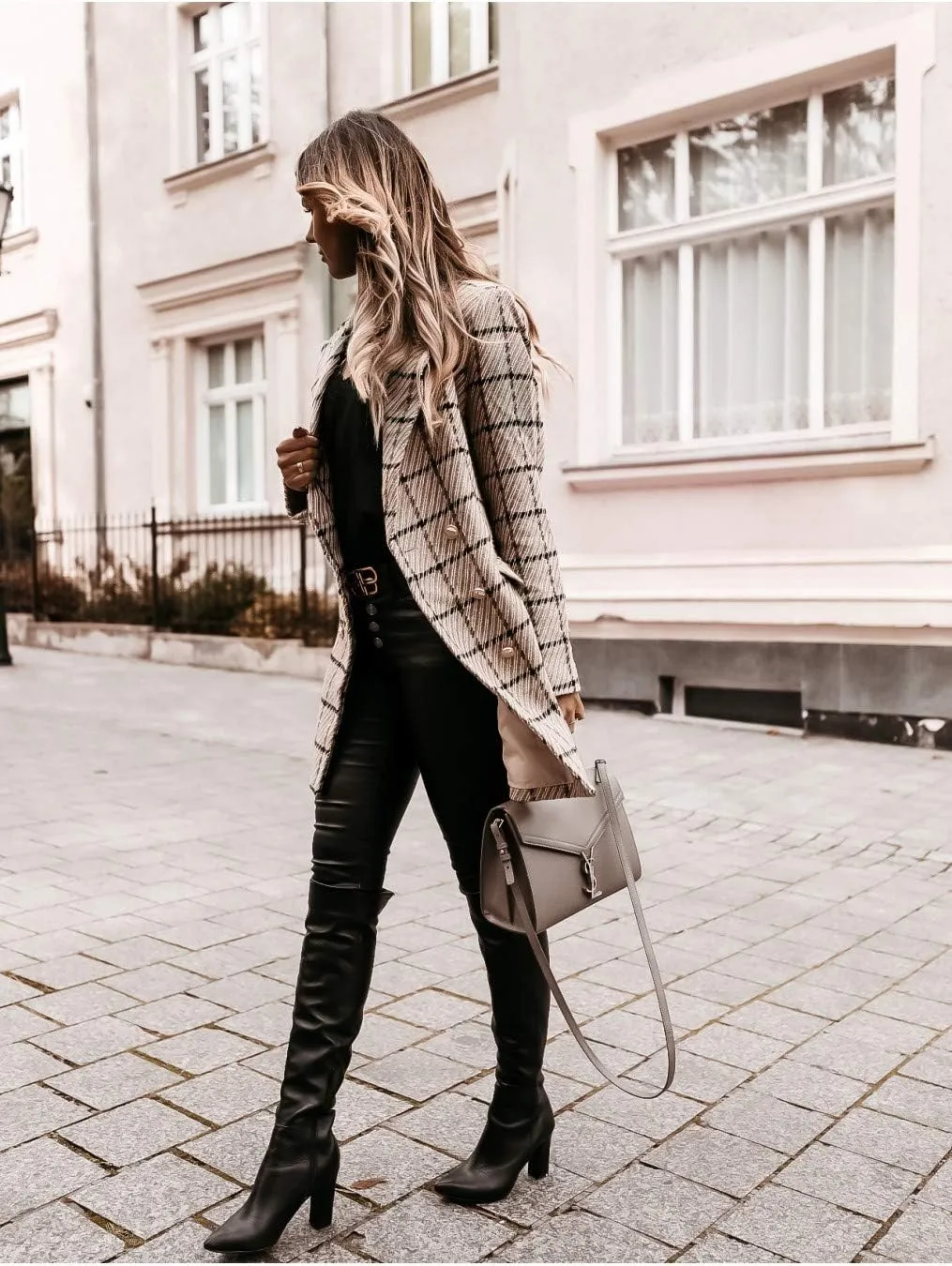 utcoco Womens 2025 Fashion Tweed Blazers Business Casual Double Breasted Open Front Plaid Blazer Jackets