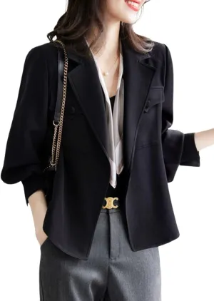 utcoco Womens Long Sleeve Cropped Blazers Work Office Suit Jackets Open Front Blazer Trench Coat with Pockets
