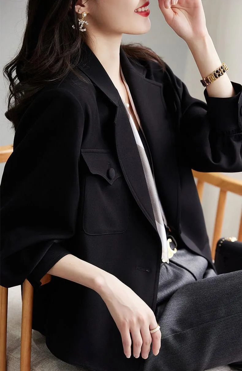 utcoco Womens Long Sleeve Cropped Blazers Work Office Suit Jackets Open Front Blazer Trench Coat with Pockets