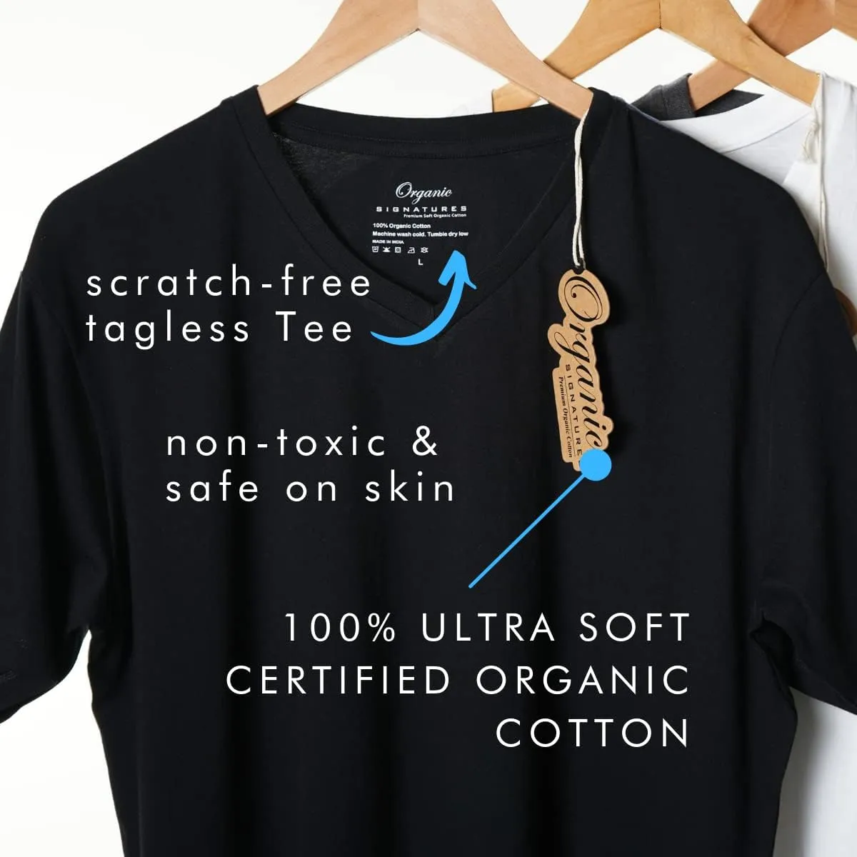 V-Neck 100% Certified Organic Cotton, Soft T-Shirts for Men