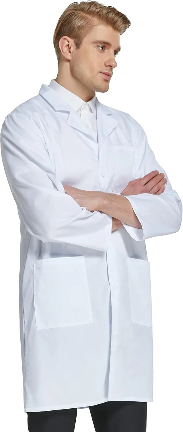 VOGRYE Professional Lab Coat for Men Women Long Sleeve, White, Unisex