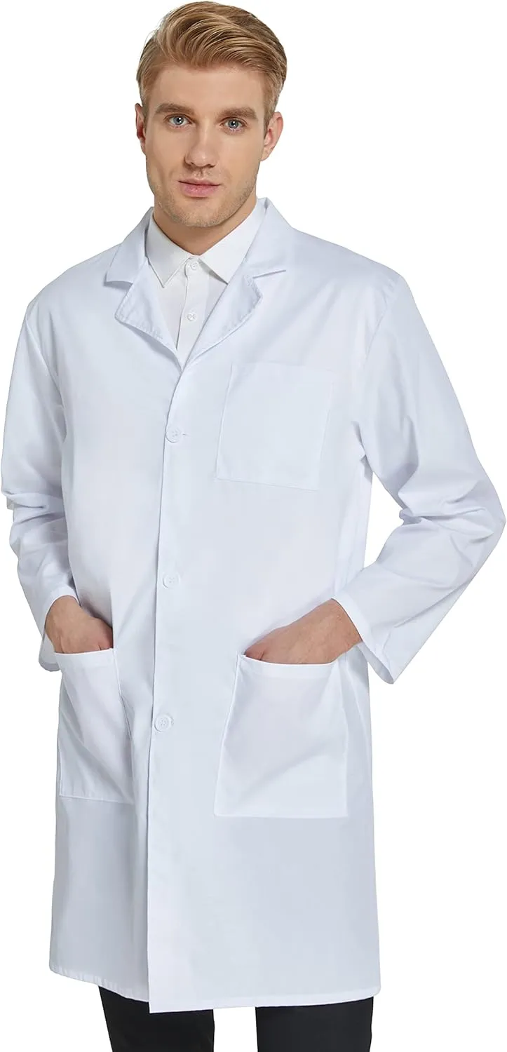 VOGRYE Professional Lab Coat for Men Women Long Sleeve, White, Unisex