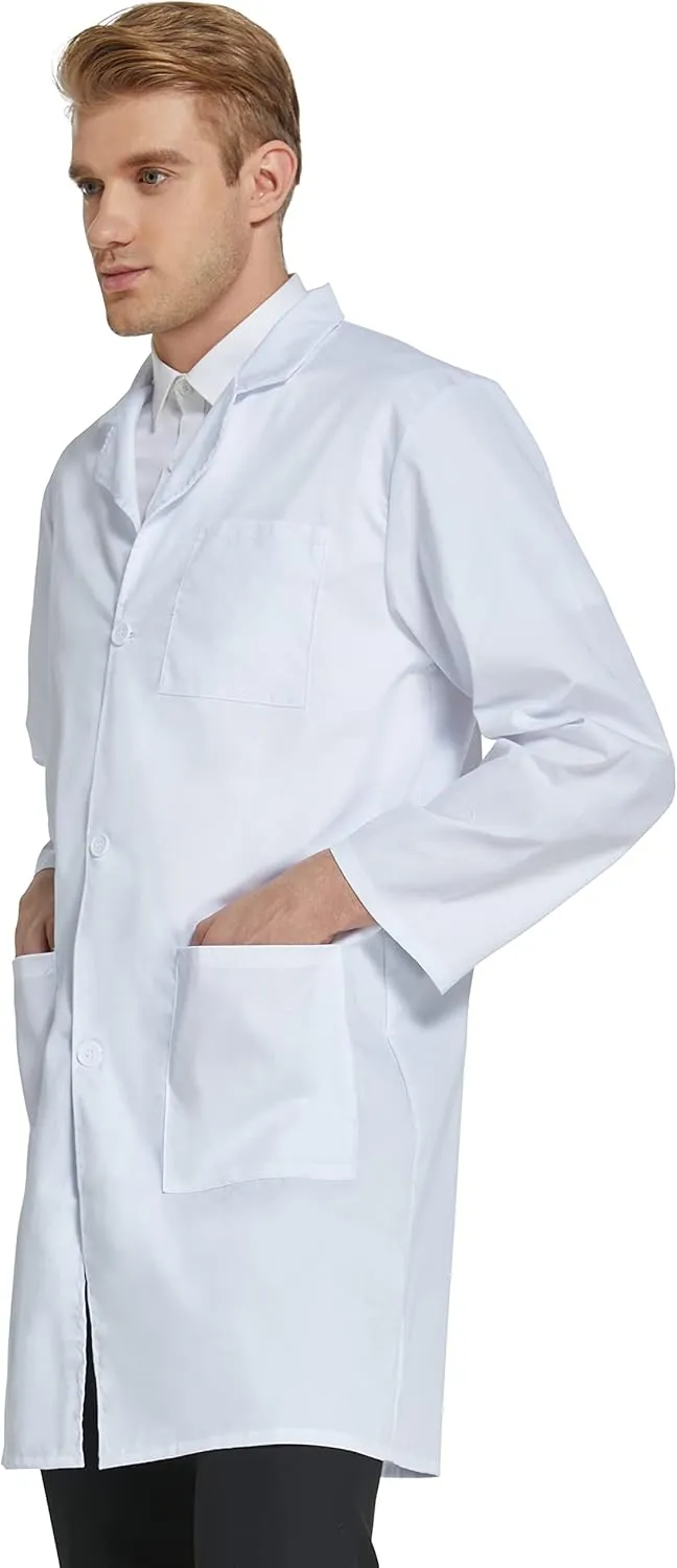 VOGRYE Professional Lab Coat for Men Women Long Sleeve, White, Unisex