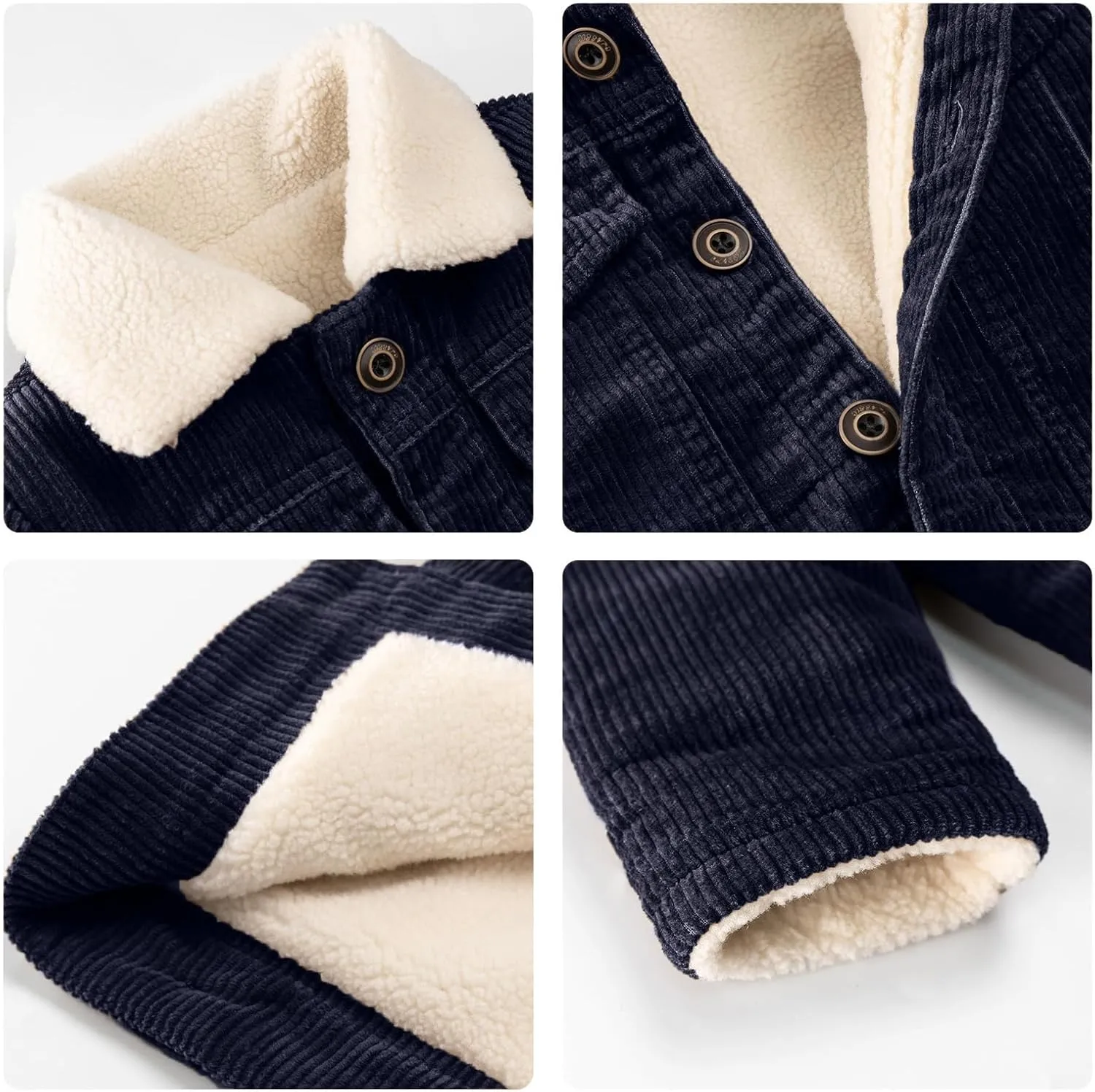 Volunboy Baby Boy Corduroy Jacket Toddler Fleece Winter Coat Kid Sherpa Lined Button Down Warm Outwear