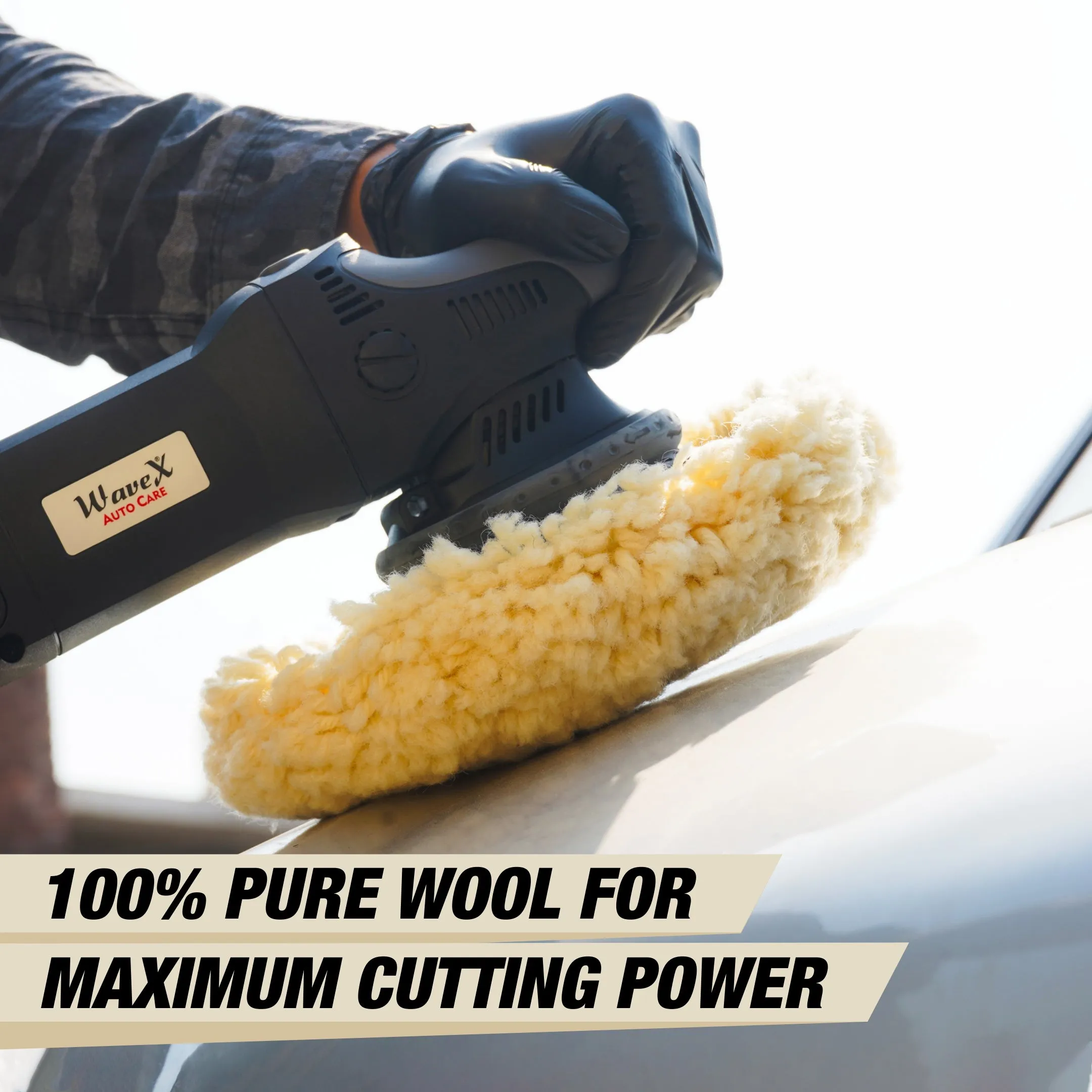 Wavex Wool Polishing Pad 7 Inch | 100% Pure Wool Cutting Pad for Rotary Polishers | Heavy Cut for Oxidation, Scratches, Swirl Marks | Compatible with Compounds, Polishes and Cleaners