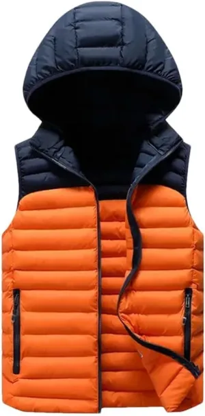 Winter Mens Hooded Coats Sleeveless Jacket Mens Down Vest Warm Thick Cotton-Padded Work Waistcoat Male Vest