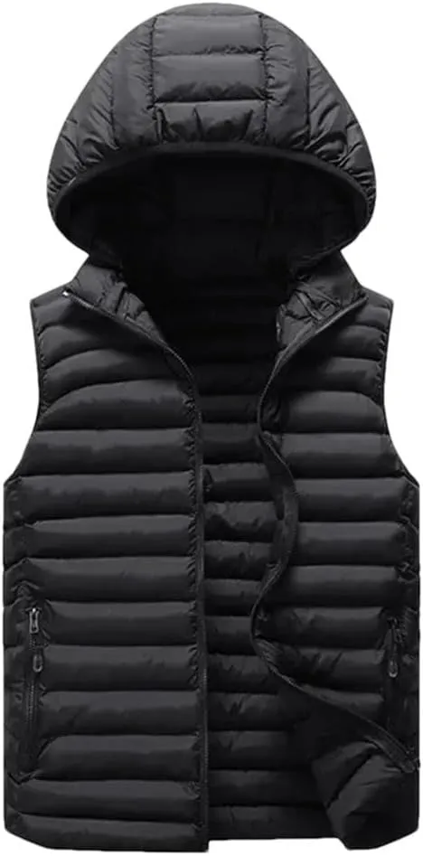 Winter Mens Hooded Coats Sleeveless Jacket Mens Down Vest Warm Thick Cotton-Padded Work Waistcoat Male Vest