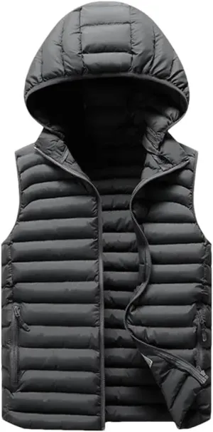 Winter Mens Hooded Coats Sleeveless Jacket Mens Down Vest Warm Thick Cotton-Padded Work Waistcoat Male Vest