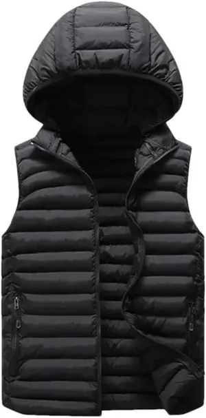 Winter Mens Hooded Coats Sleeveless Jacket Mens Down Vest Warm Thick Cotton-Padded Work Waistcoat Male Vest