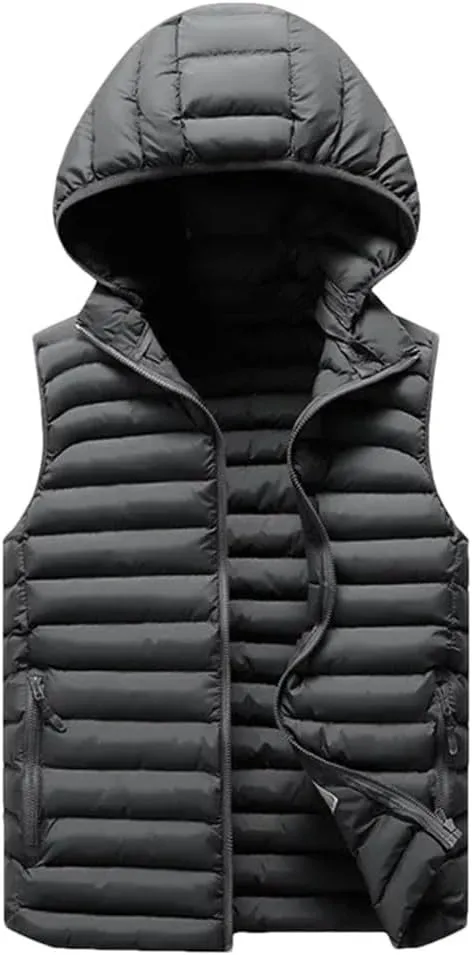 Winter Mens Hooded Coats Sleeveless Jacket Mens Down Vest Warm Thick Cotton-Padded Work Waistcoat Male Vest