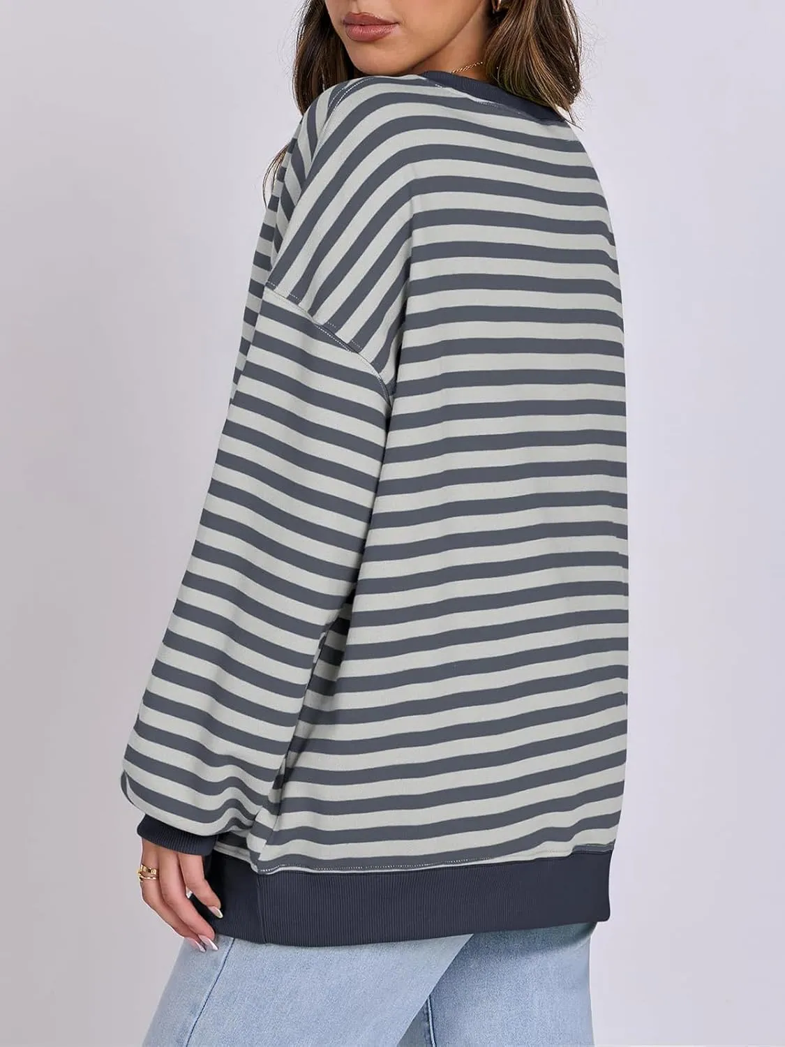 Women Oversized Striped Color Block Long Sleeve Crew Neck Sweatshirt Casual Loose Pullover Y2K Shirt Top