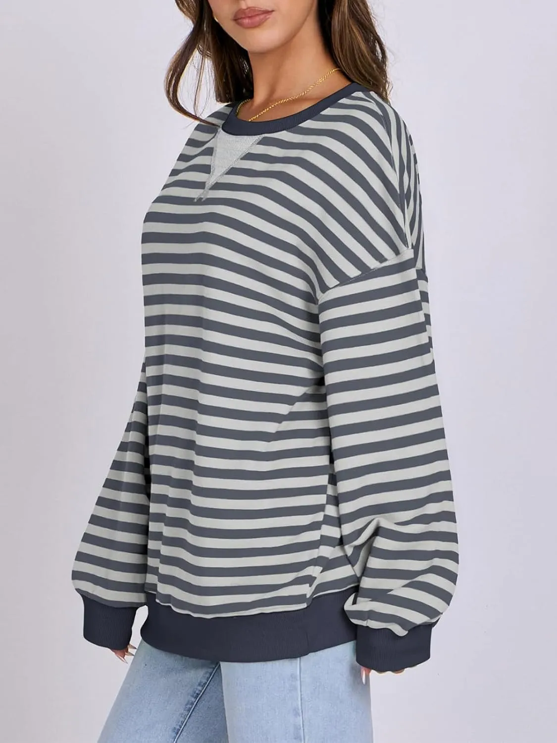 Women Oversized Striped Color Block Long Sleeve Crew Neck Sweatshirt Casual Loose Pullover Y2K Shirt Top