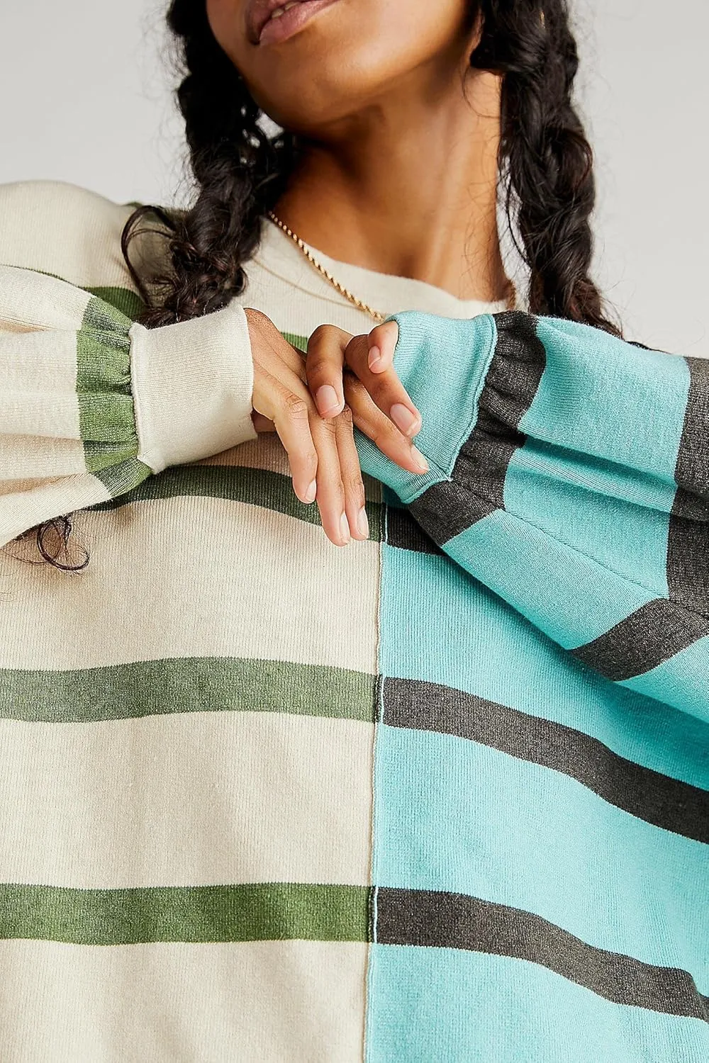 Women Oversized Sweatshirts Y2k Striped Shirts Color Block Long Sleeve Crewneck Sweatshirt Casual Loose Pullover Top