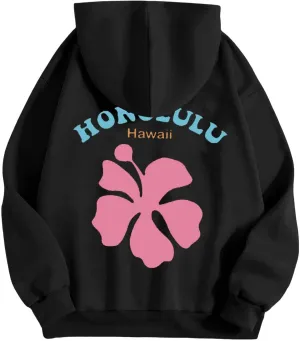 Women Pink Hoodie Cute Letter Floral Graphic Hoodies Y2k Preppy Girls Sweatshirt Oversized Casual Fashion Pullover