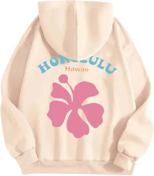 Women Pink Hoodie Cute Letter Floral Graphic Hoodies Y2k Preppy Girls Sweatshirt Oversized Casual Fashion Pullover