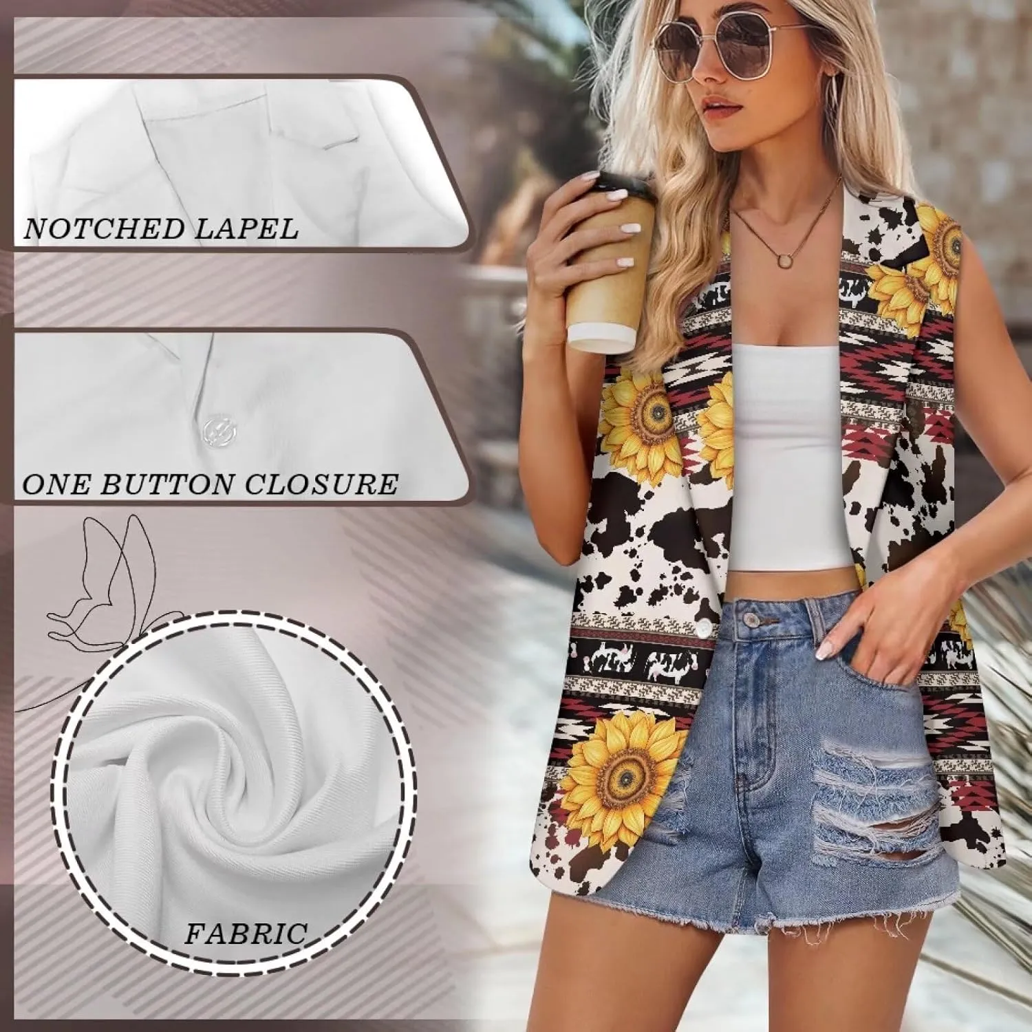 Women's Aztec Print Western Ethnic Dressy Casual Versatile Western Aztec Full Lined Vest Tuxedo Suit Waistcoat