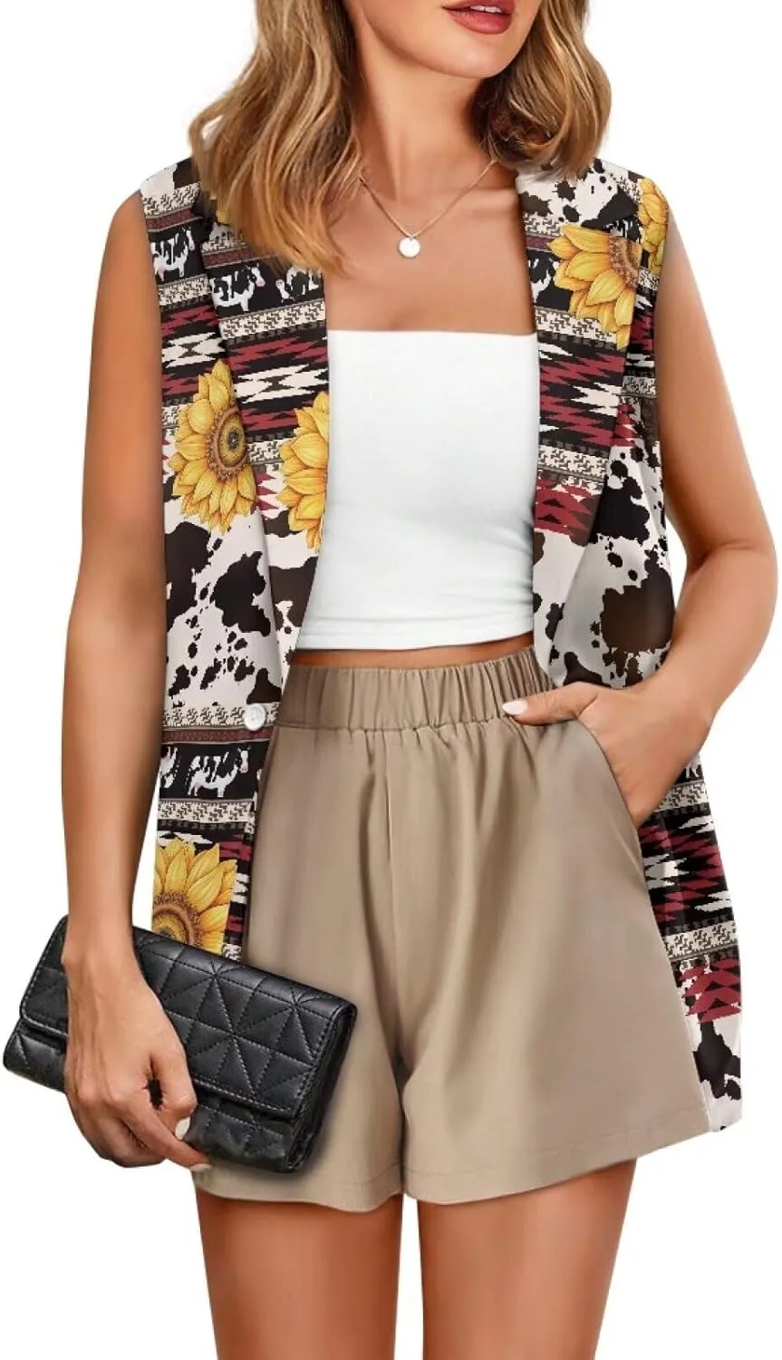 Women's Aztec Print Western Ethnic Dressy Casual Versatile Western Aztec Full Lined Vest Tuxedo Suit Waistcoat