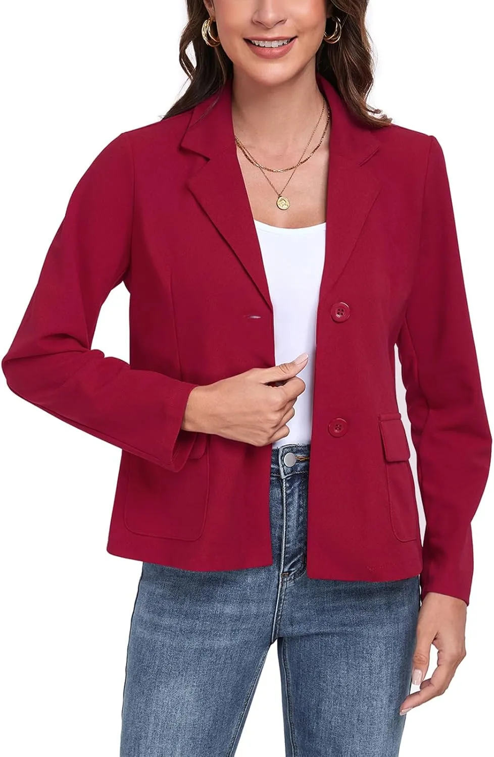 Womens Blazer Casual Long Sleeve Button Notch Lapel Work Office Business Blazers Jackets with Pockets
