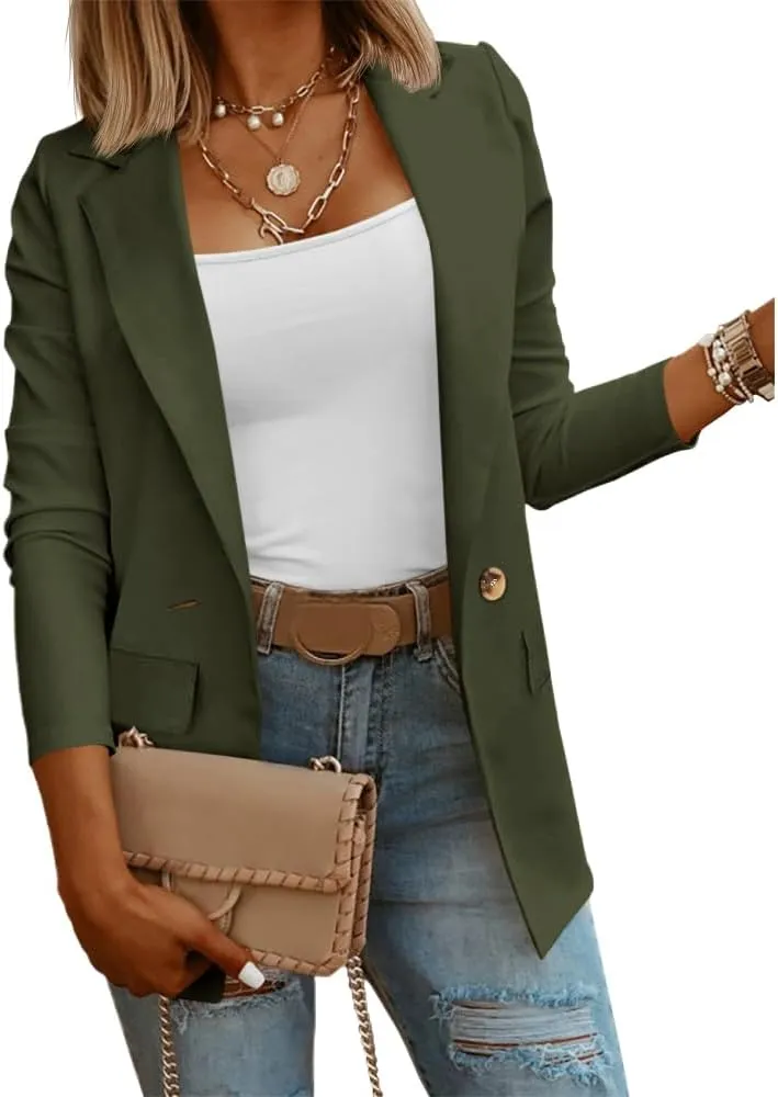 Womens Casual Long Sleeve Blazers Solid Color Knit Blazer Work Office Open Front Blazer Jacket