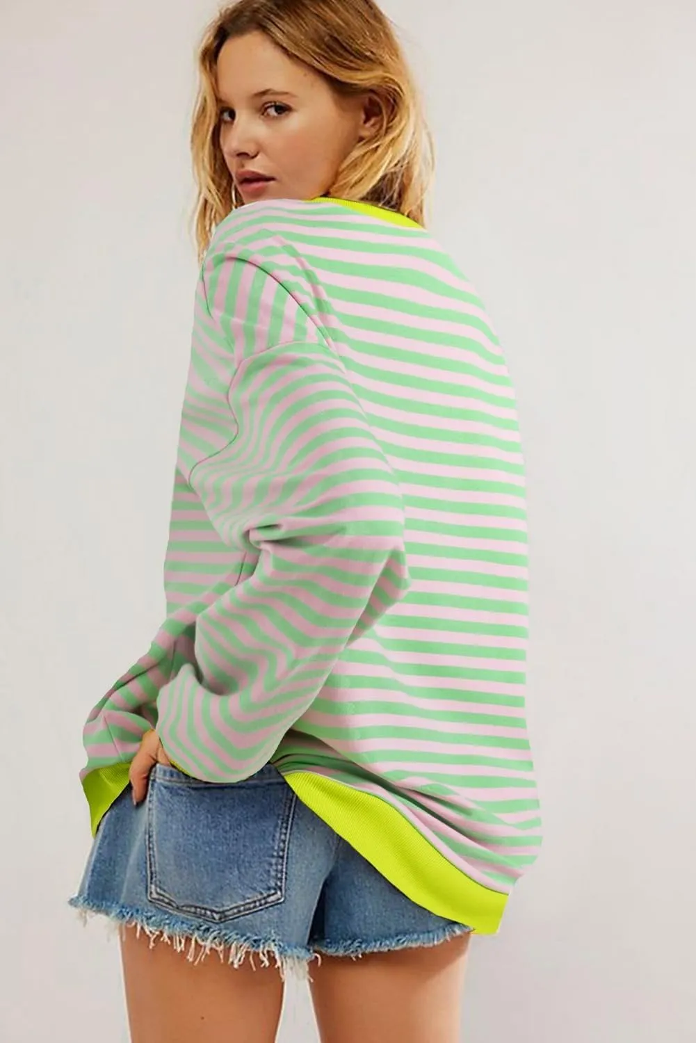 Women's Casual Striped Sweatshirt Fall Long Sleeve Crew neck Oversized Sweatshirts