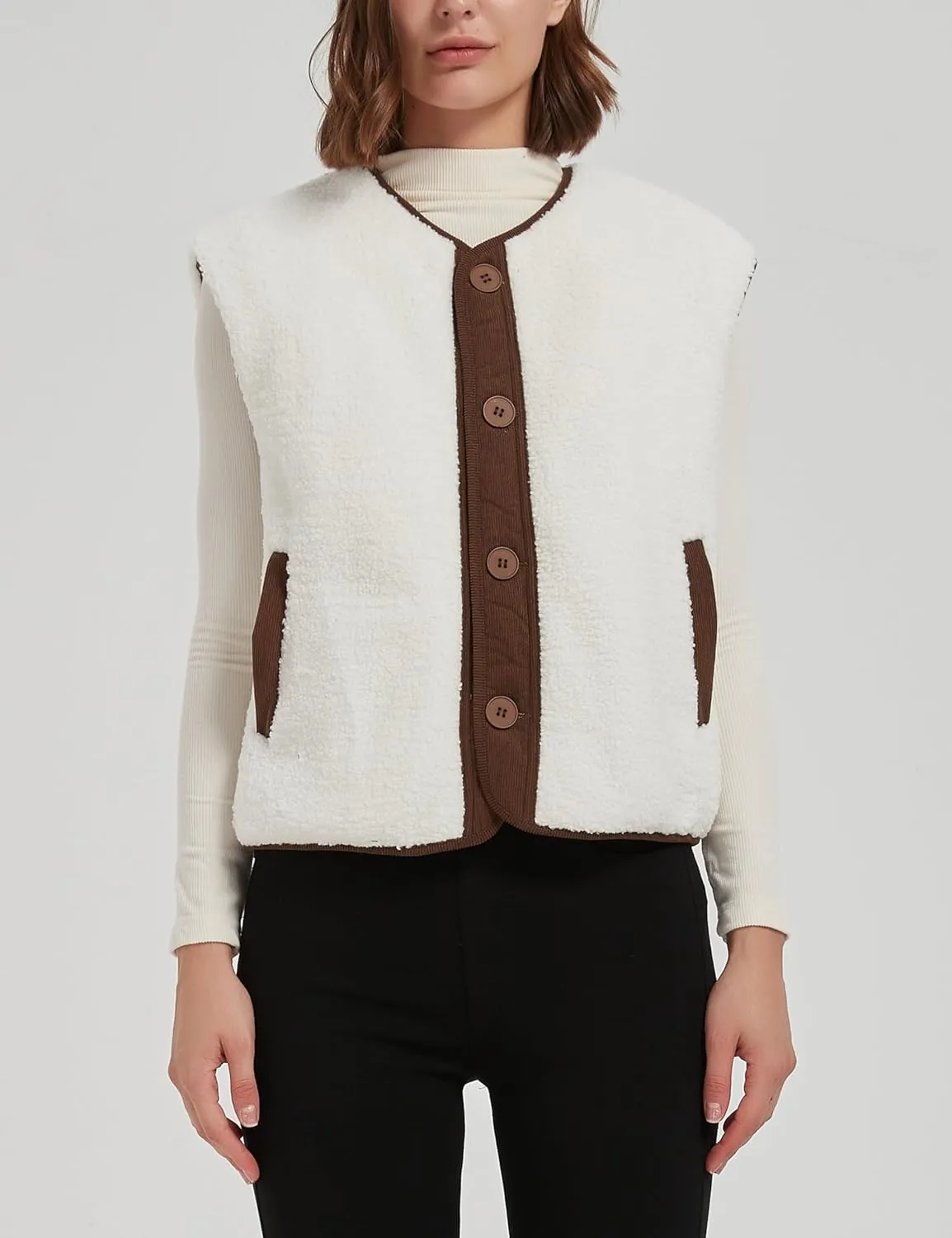 Women's Fall Quilted Puffer Vest Sleeveless Winter Reversible Sherpa Fleece Jacket Outwear with Pockets