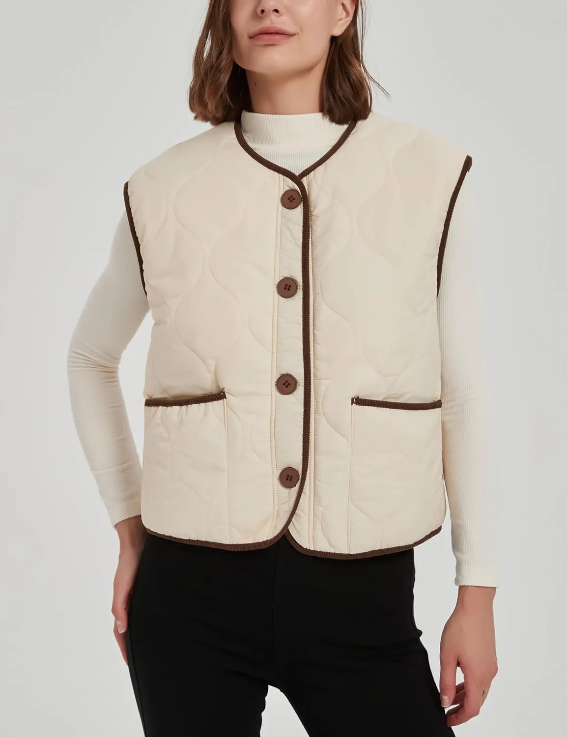 Women's Fall Quilted Puffer Vest Sleeveless Winter Reversible Sherpa Fleece Jacket Outwear with Pockets