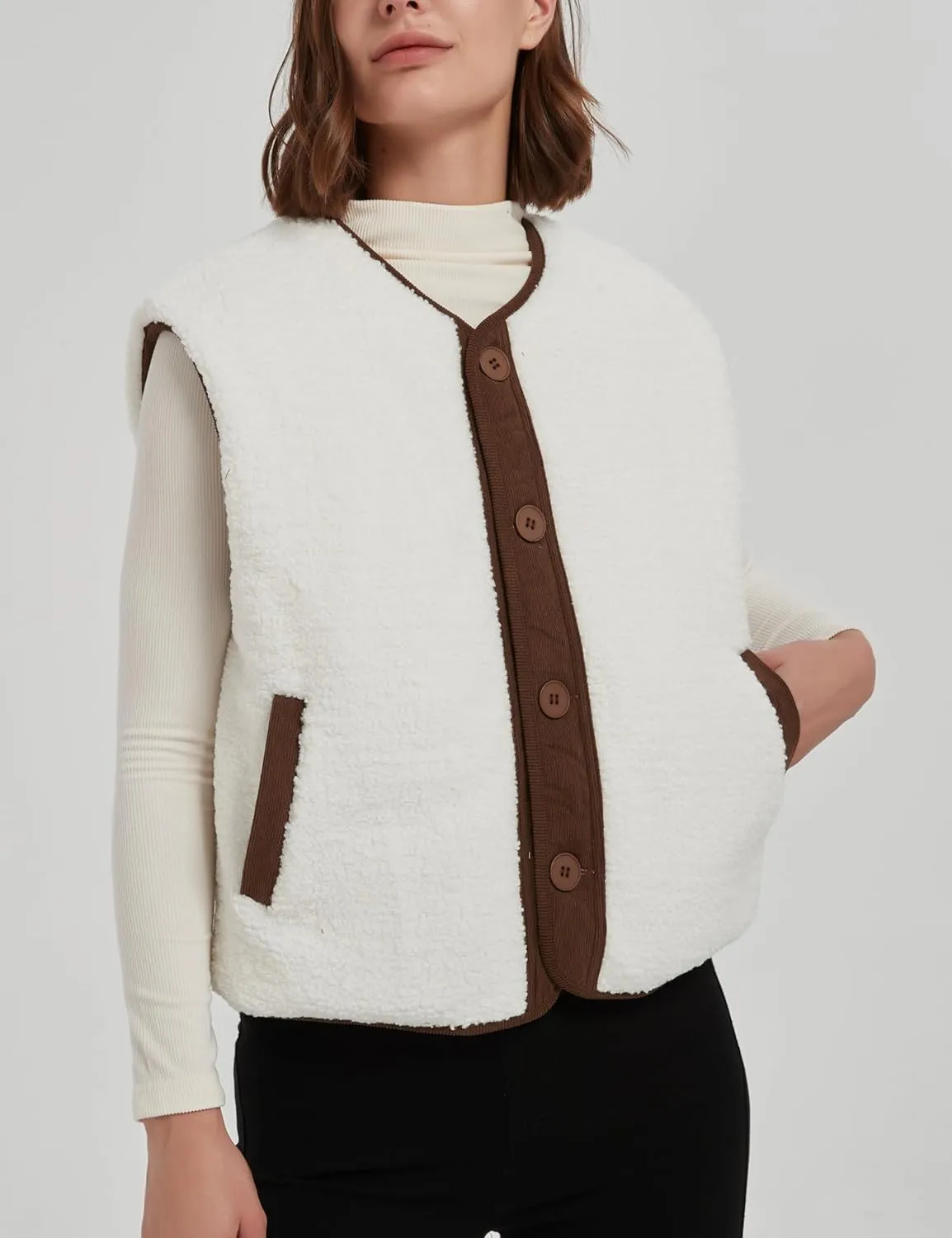 Women's Fall Quilted Puffer Vest Sleeveless Winter Reversible Sherpa Fleece Jacket Outwear with Pockets
