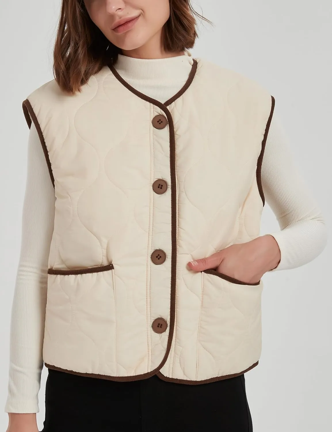 Women's Fall Quilted Puffer Vest Sleeveless Winter Reversible Sherpa Fleece Jacket Outwear with Pockets