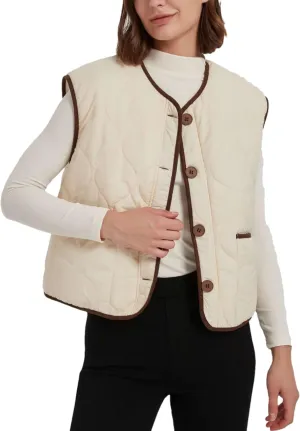 Women's Fall Quilted Puffer Vest Sleeveless Winter Reversible Sherpa Fleece Jacket Outwear with Pockets