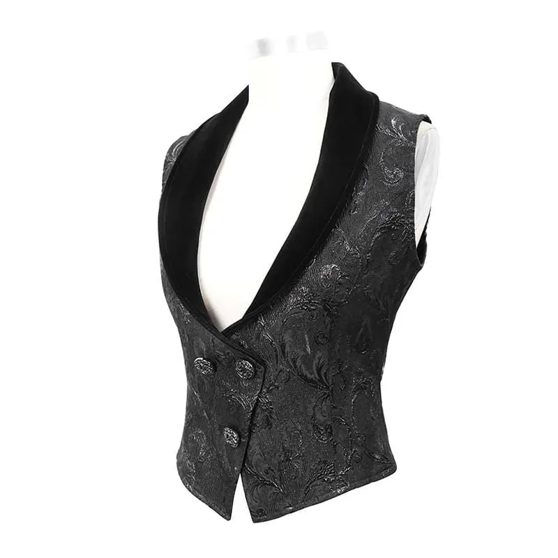 Women's Gothic V-neck Jacquard Vests