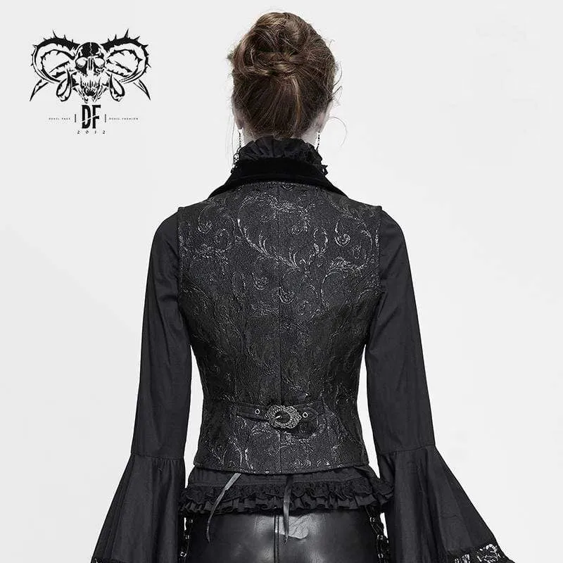 Women's Gothic V-neck Jacquard Vests