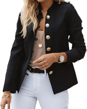 Women's Long Sleeve Button Short Blazers Dressy Business Casual Cropped Work Blazer Suit Jackets for Women