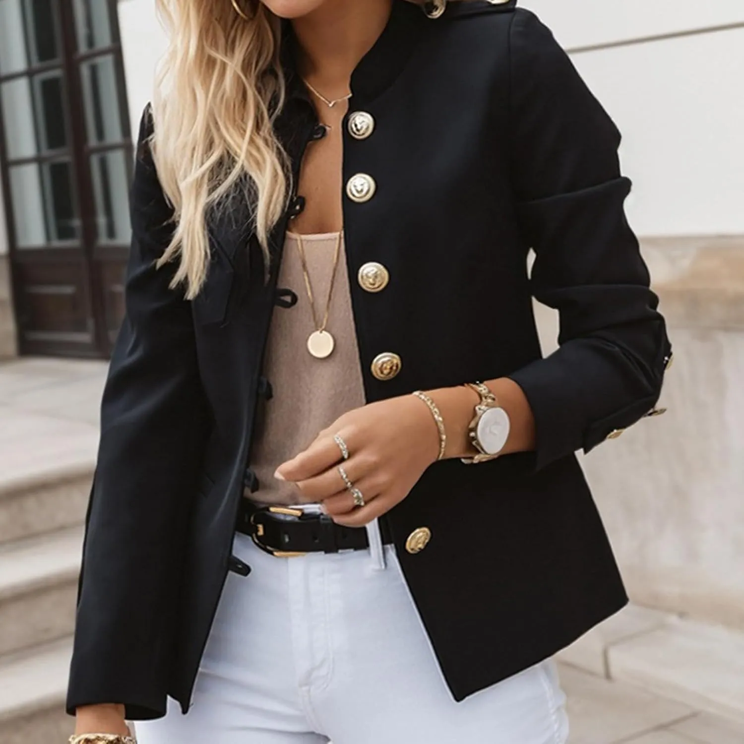 Women's Long Sleeve Button Short Blazers Dressy Business Casual Cropped Work Blazer Suit Jackets for Women